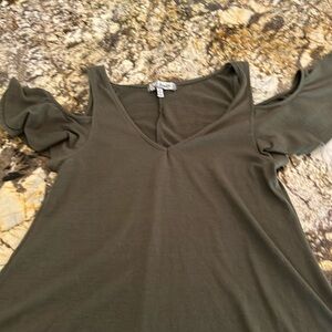 Cold shoulder flare shirt